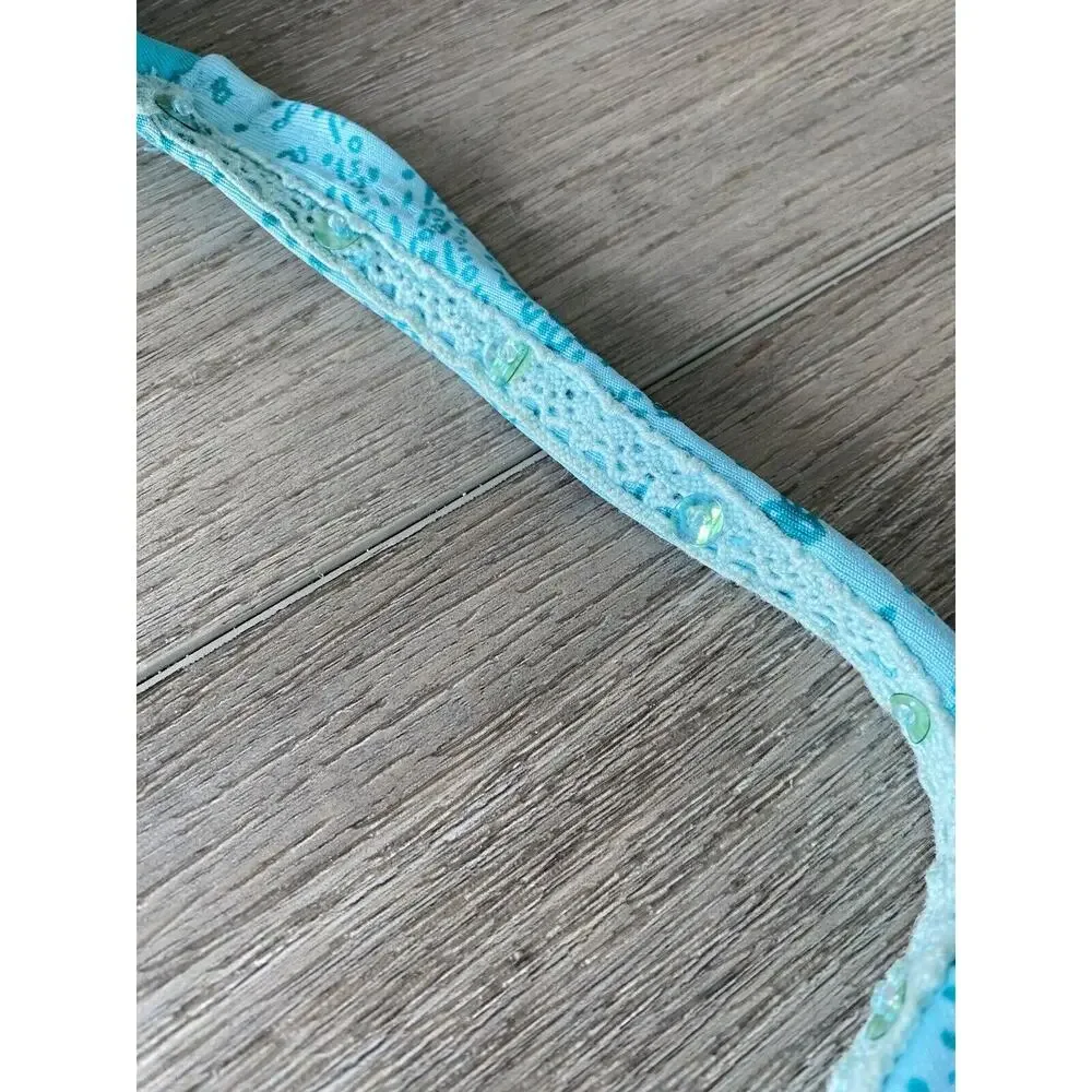 L.E.I. 2 Piece Bikini Paisley Turquoise Lace/Rhinestone Removable Padding Size M - Picture 7 of 9